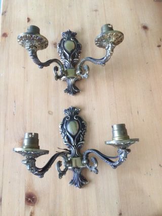 Vintage Brass Pair Electric Wall Sconces Antique Collectable Lights
