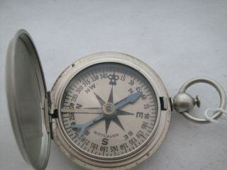Great Us Marked Wittnauer Wwi Military Pocket Compass - 1 3/4 " Across
