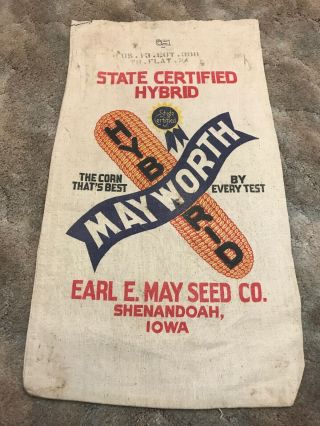 Mayworth Shenandoah Iowa Hybrid Seed Corn Sack Bag Cloth Farm Feed Earl May