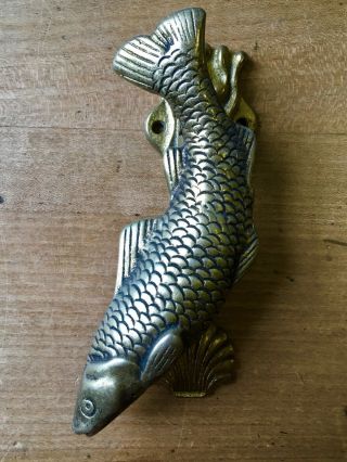 Antique Brass Door Knocker Fish Fishing Hardware Salvage Vintage Victorian Old