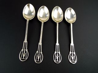 Vintage 1940s Set Of 4 English Sterling Silver Demitasse Spoons Hallmark Lanson