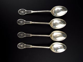 Vintage 1940s Set of 4 English Sterling Silver Demitasse Spoons Hallmark Lanson 2