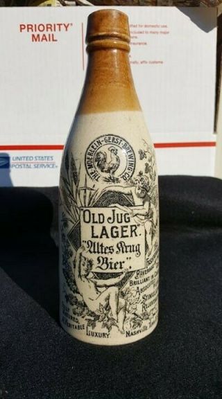 The Moerlein Gerst Brewing Co.  Old Jug Lager Bier Bottle Rooster Nashville Tn (a