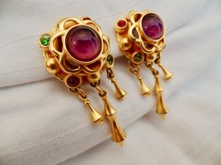 Georgous Natasha Stambouli Dangle Earrings Vintage,  Byzantine Design,  Clip,  Am