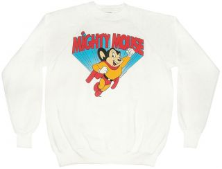 Nos Vintage 1990s Raglan Sweatshirt Mighty Mouse Classic Tv Cartoon Terry Toons