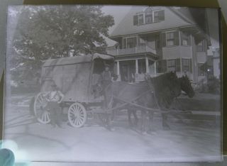 1911 Glass Negative Photograph Ice Company Delivery Horse & Wagon Needham,  Ma