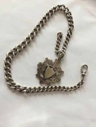 Outstanding Long Antique Hallmarked Silver Albert Watch Chain With Stirling Fob