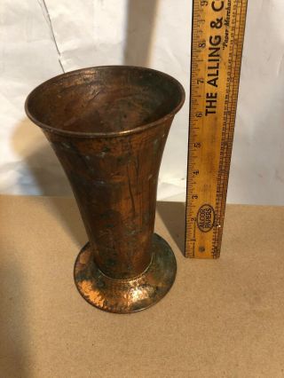 Vintage Arts & Crafts Hammered Copper Vase 7 1/4” Tall - Newark Nj
