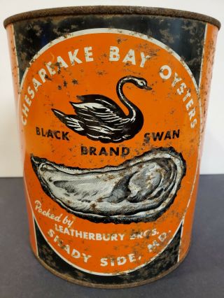 Chesapeake Bay Gallon Oyster Tin Can Black Swan Brand Shady Side Maryland Md 77