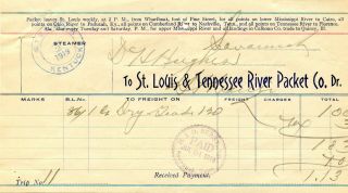 Riverboat " Kentucky ",  St.  Louis & Tennessee.  Signed 1 July,  1919 Bill Of Lading