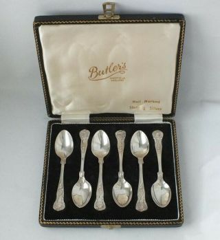 Boxed Set Of 6 Kings Pattern Solid Sterling Silver Coffee Spoons 1967/ L 9.  6 Cm