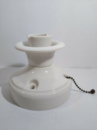 Vintage P&s Alabax Porcelain Ceiling Fixture Art Deco White Pull Chain P914 - J