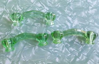 Vintage 3 Green Depression Glass Drawer Pulls Old