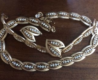 Vintage Estate Parure Crown Trifari Gold Necklace Bracelet & Earrings Set
