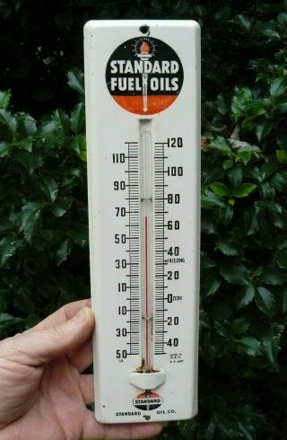 Vintage Metal Standard Oil Co Standard Gas Fuel Oils Advertising Thermometer