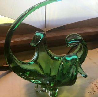 Green Chalet Lorraine Art Glass Bowl Vase Canada Vintage Signed