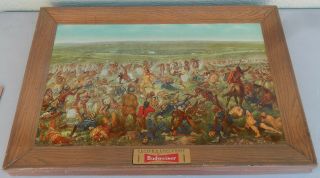 2 Vtg.  Budweiser Advertising Sign ' s Custer ' s Last Fight & Overland Stage Attack 2