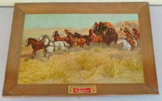 2 Vtg.  Budweiser Advertising Sign ' s Custer ' s Last Fight & Overland Stage Attack 3
