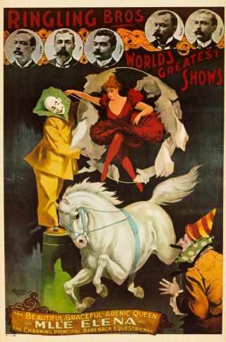 Vintage 1895 Circus Poster Ringling Brothers Equestrian Pierrot Clown