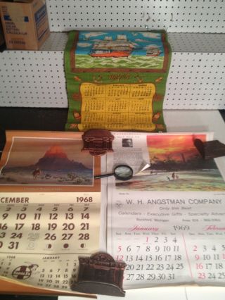 3 - Rolled Vintage Calendars - Santa Fe 1968,  Jack Pellew 1969,  Nautical 1973