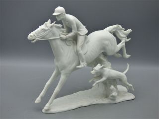 Ak Kaiser " Fox Hunt " Horse Rider And Dog White Bisque Porcelain Figurine Germany