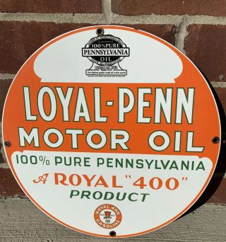 Loyal - Penn Red Hat Royal 400 Porcelain Gasoline Oil Pump Sign