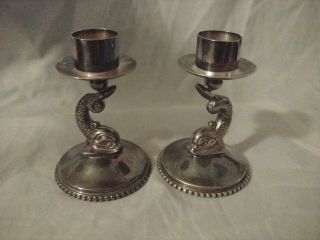 Sterling Silver 3 " Dolphin Candlesticks Or Candle Holders