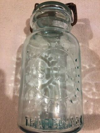 Sun Trade Mark Quart Aqua Fruit Jar With Glass Lid And Metal Closure