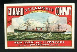 Cunard Line,  United States Steamships Victorian Trade Card
