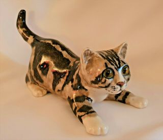 Early Jenny Winstanley Pottery Kitten Cat Size 3 Catherdral Glass Eyes