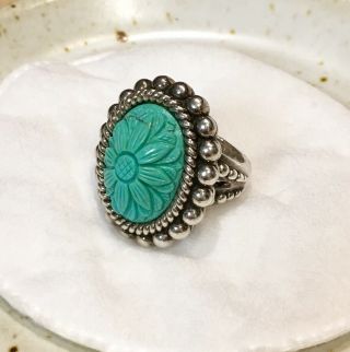 Gorgeous Stephen Dweck Carved Turquoise And Sterling Silver Ring 6 Euc