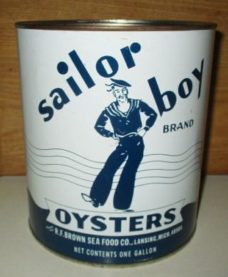 Vintage Sailor Boy Brand Oyster Gallon Tin Can - Packer Md 96