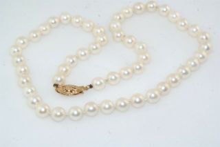 Very Fine 6mm Japanese Cultured Pearl 14k Yellow Gold Clasp 17 " Necklace Strand