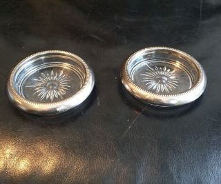 Set Of 2 Vintage Leonard Silverplate & Glass Coasters Made In Italy