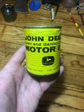 Vintage John Deere Metal Can Motor Oil 8oz Pint Sae 5w - 20 Opened 4 Leg