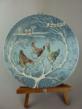 Haviland Limoges Noel Plate " Three French Hens " / 12 Days Of Christmas / 1972
