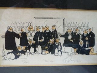 Drunk Lawyers At " The Bar " Signed & Numbered Art Etching Attorney Cartoon Framed