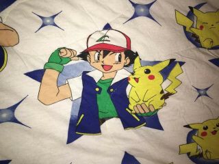 Vintage 1999 Nintendo Pokemon Twin Comforter Blanket Pikachu & ASH 2