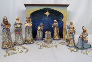 Jim Shore Large Blue Nativity Set,  Wise Men,  Shepherds,  Holy Family,  Creche,  Boxes