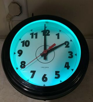 Vintage Lumichron Usa Blue Neon Clock
