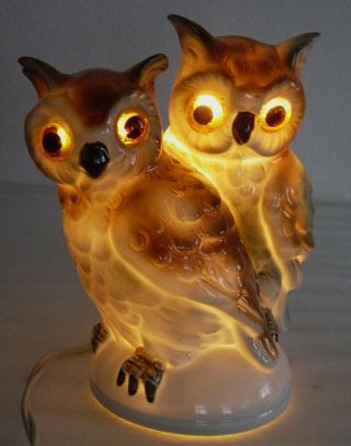 Lovely Art Deco Porcelain Perfume Lamp 2 Owls Signed Graefenthal