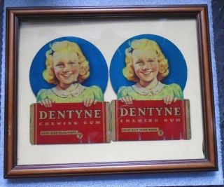 Scarce Old Pair Window Decal Sign Advertising Dentyne Gum