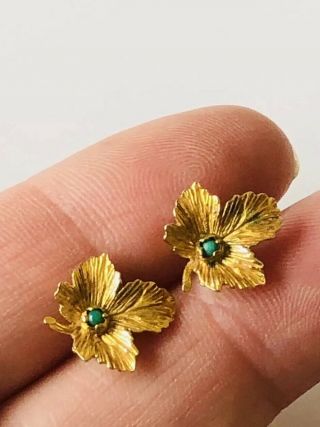 Fine Vintage 9ct Gold Turquoise Leaf Earrings,  375