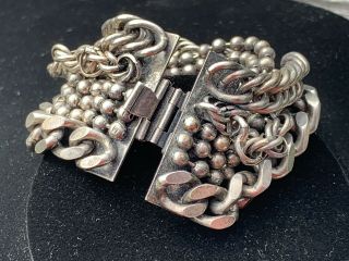 Vintage French Gothic Designer Metal Chain Bracelet By Zoe Coste Signed
