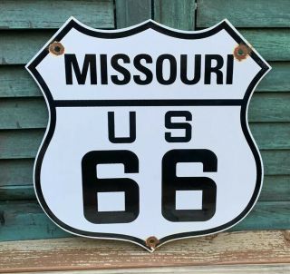 Vintage Missouri Route 66 Porcelain Sign Historic Highway Ca,  Nm,  Az,  Ks,  Il,  Tx