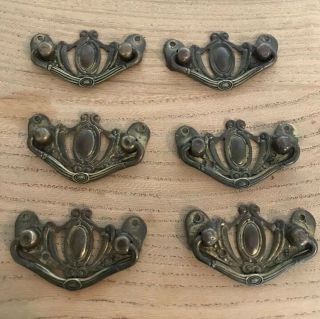 Antique Set Of 6 Brass Drawer Pull Handles Architectural Salvage