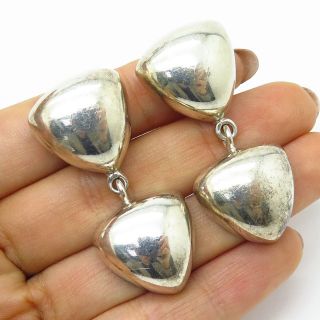 Vtg Mexico 925 Sterling Silver Large Hollow Modernist Dangling Clip On Earrings
