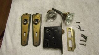 Antique Hardware Glass Door Knobs Art Deco Backplates Mortise Lock Skeleton Key