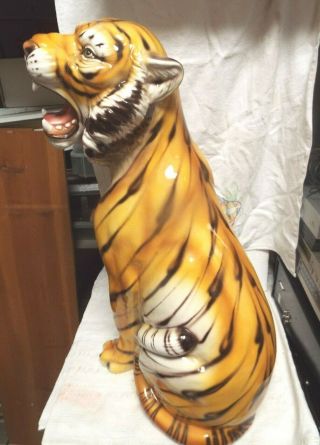 Vintage 28 " Ceramic Tiger Hand Painted Made In Italy