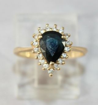 Vintage Sapphire Pear Shape 14k Gold Ring In Diamond Frame Sz 5.  25